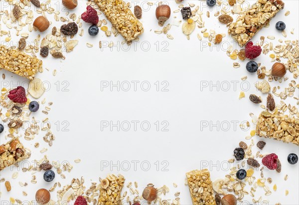 Top view breakfast cereal bars with fruits. Resolution and high quality beautiful photo
