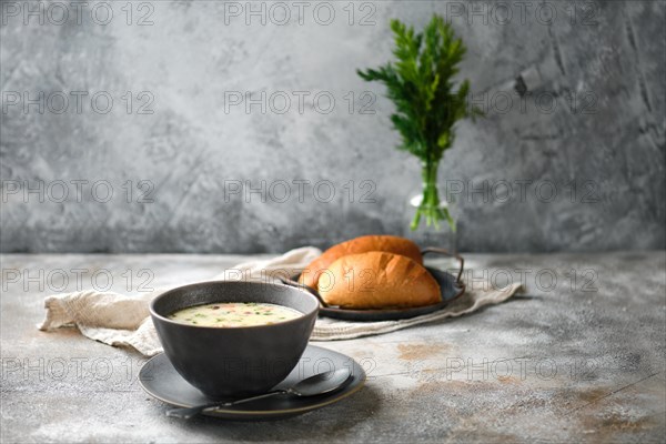 Bowl with cheese and onion soup