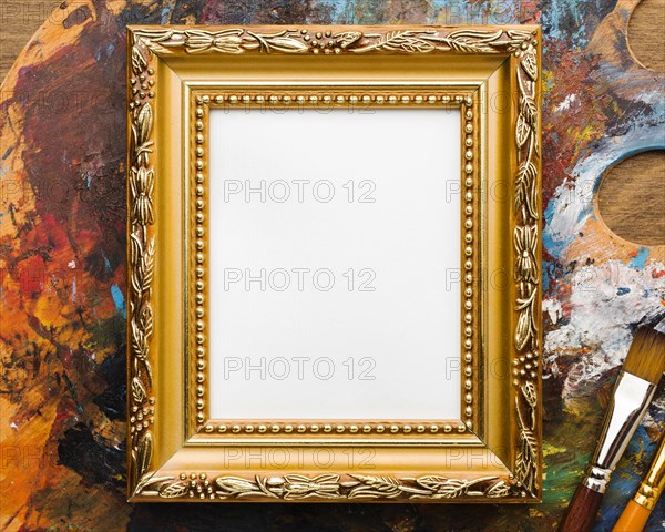 Copy space canvas golden frame paint