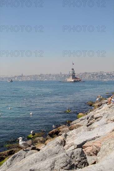 Maidens Tower located in the middle of Bosporus