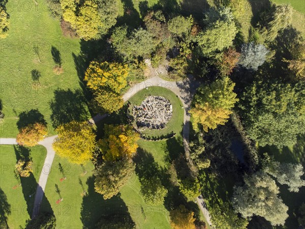 Aerial view of Mettnaupark with sculpture garden