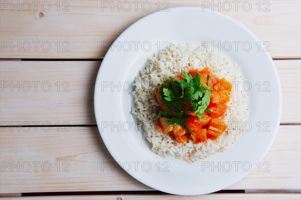 Top view of plate with rice