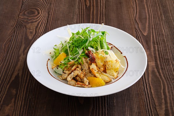 Salad with fried chicken meat