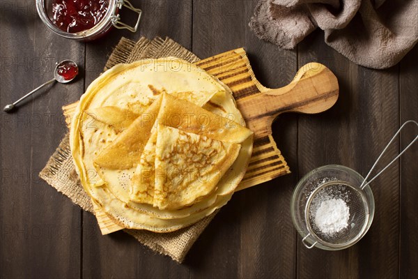 Delicious winter crepe dessert with jam sugar