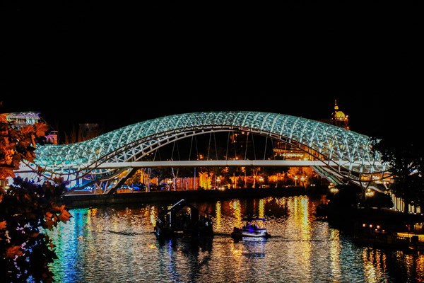 The Bridge of Peace is a bow-shaped pedestrian bridge