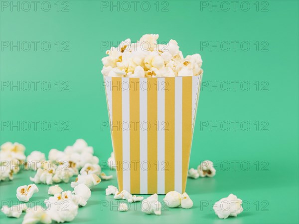 Close up delicious popcorn box ready be served