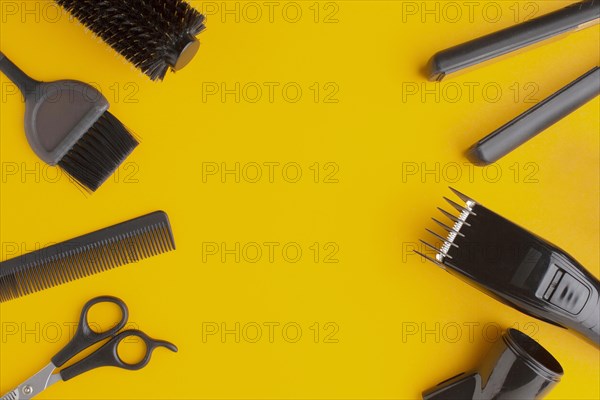 Copy space surrounded by hair supplies