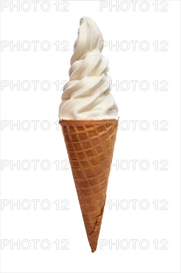 Vanilla ice cream in a waffle cup isolated on white background