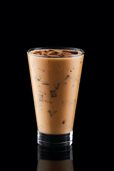 Coffee with ice isolated on black background