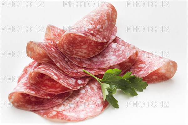 Close up delicious salami with parsley