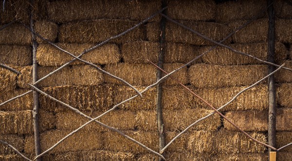 Hay bales stacks outdoors