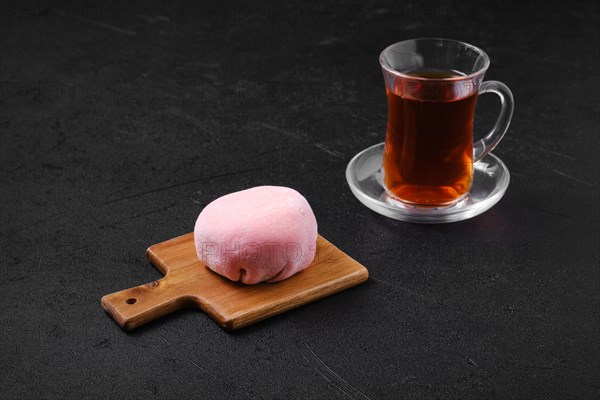 Sweet dessert mochi with strawberry with fruit tea