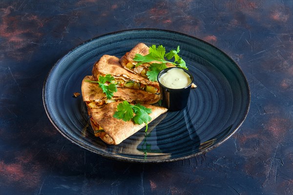 Roasted pita bread stuffed with vegetables and fish