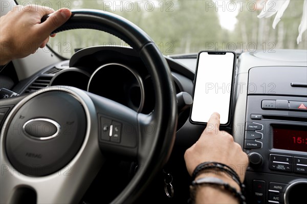 Man standing driver s seat using phone. Resolution and high quality beautiful photo