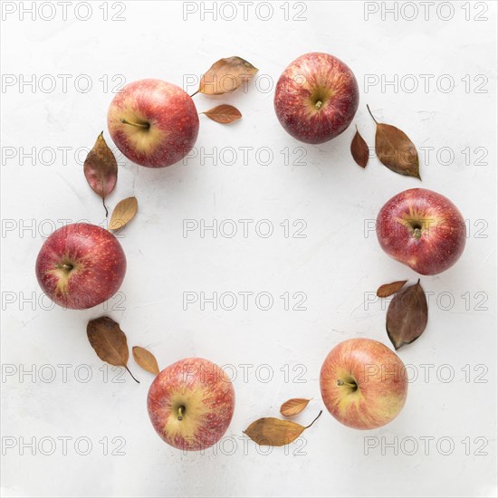 Top view apples autumn leaves. Resolution and high quality beautiful photo