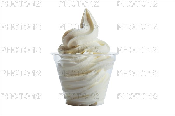 Vanilla ice cream in plastic take away glass