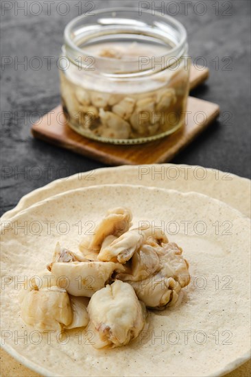 Closeup view of canned mackerel on a plate