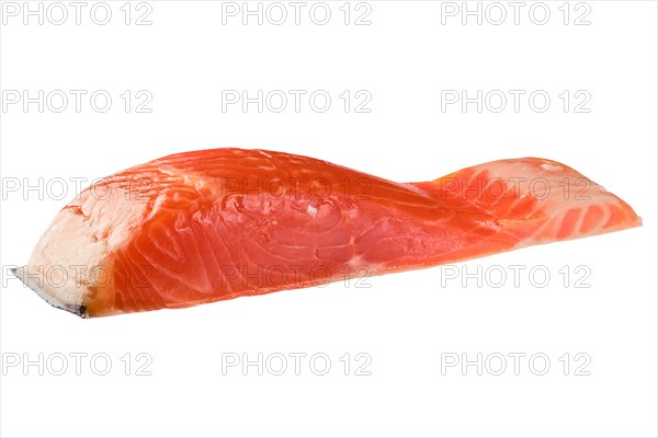Slice of salted salmon fillet isolated on white