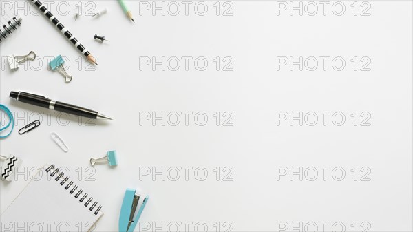 Top view office stationery with pen notebook. Resolution and high quality beautiful photo