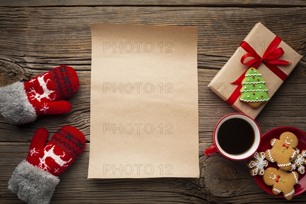 Top view xmas note with mock up table. Resolution and high quality beautiful photo