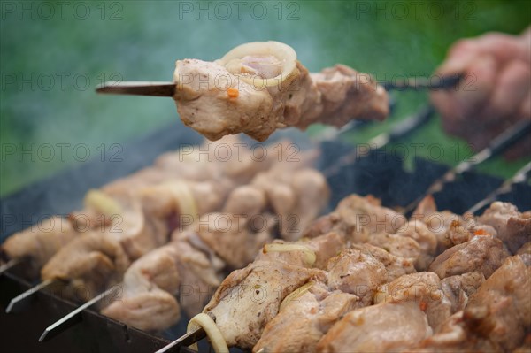 Process of cooking shashlik from pickled meat outdoor