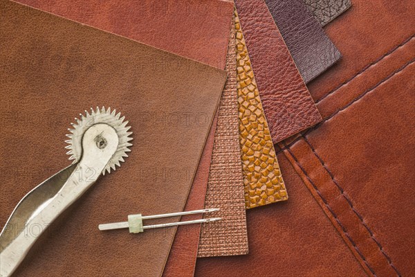Top view leather with needle. Resolution and high quality beautiful photo