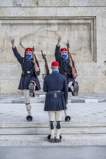 Detachment of the Presidential Guard Evzones in front of the Monument to the Unknown Soldier near the Greek Parliament