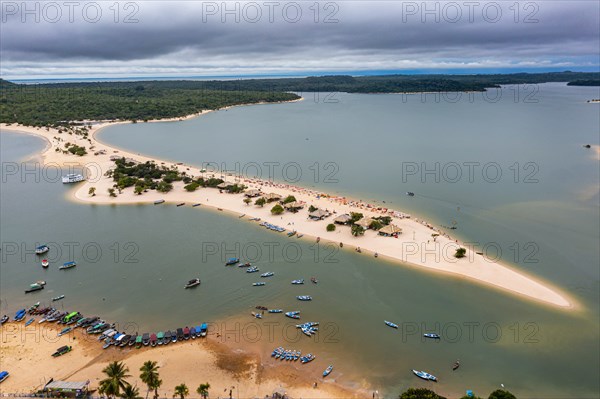 Long sandy beach in Alter do Chao along the amazon river