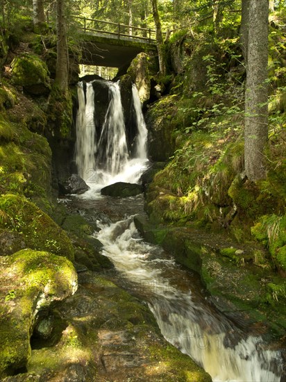 Waterfall and bridge in the gorge of the Menzenschwander Alb