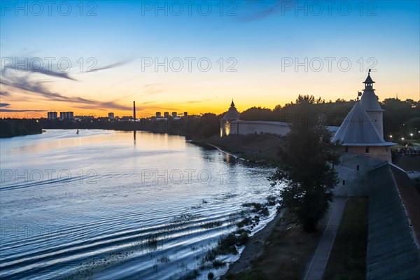 Kremlin walls at nightr in the Unesco site Pskov