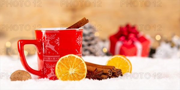 Mulled wine or tea with decoration at Christmas in Winter Banner Panorama in Stuttgart