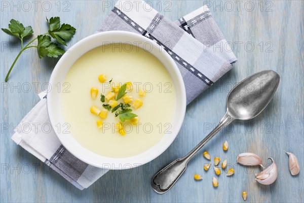 Top view cream soup bowl arrangement. Resolution and high quality beautiful photo