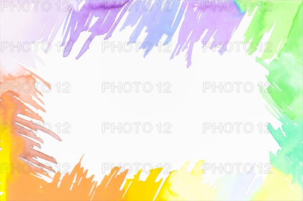 Frame made with colorful brush strokes design with space writing text white backdrop