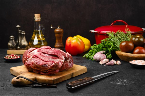 Raw lamb cump ready for cooking on the kitchen table