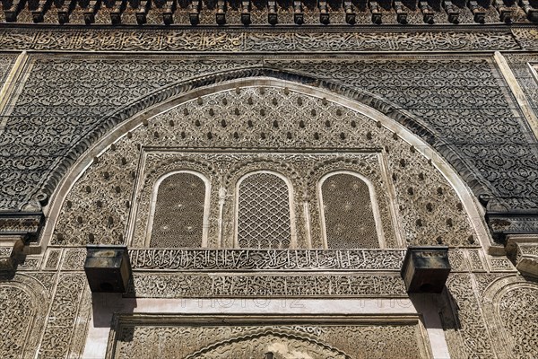 Detail of the wooden facade with carvings