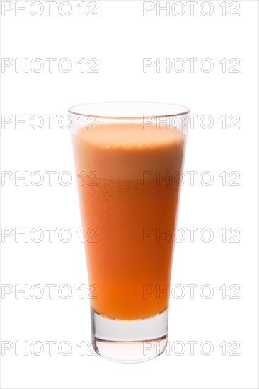 Fresh carrot and apple juice isolated on white background