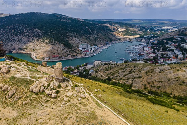 Aerial of the castle and bay of Balaklava