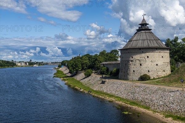 The outer walls of the kremlin of the Unesco site Pskov