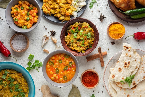 Top view bowls with indian food. Resolution and high quality beautiful photo