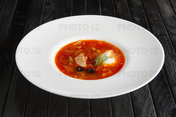 Traditional russian solyanka soup