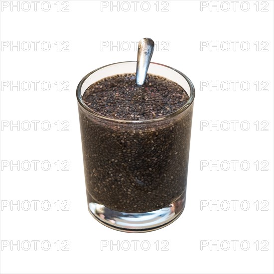 Chia seeds soaked in coconut water isolated on white