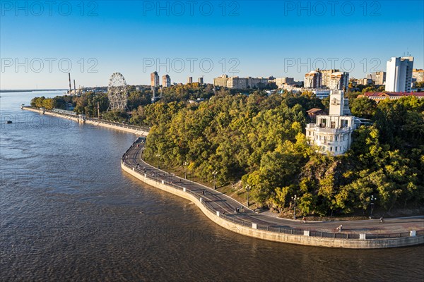 Aerial of Khabarovsk and the Amur river