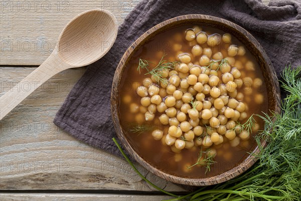 Flat lay chickpeas soup concept