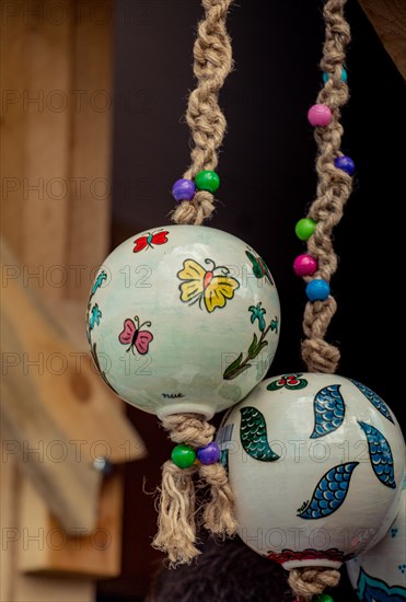 Colorful turkish ceramic balls as souvenirs at street market