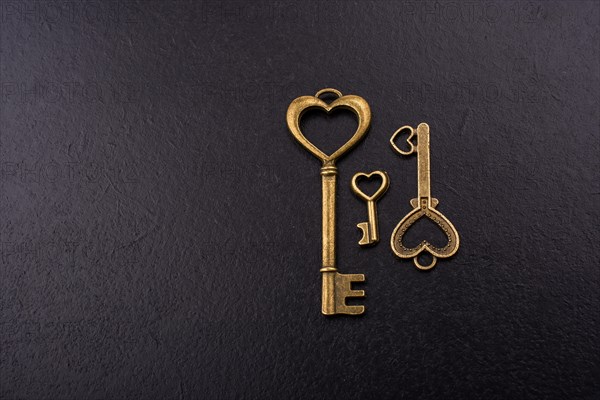 Heart shaped retro metal keys on dark background