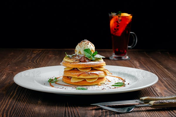 American pancakes with ice cream