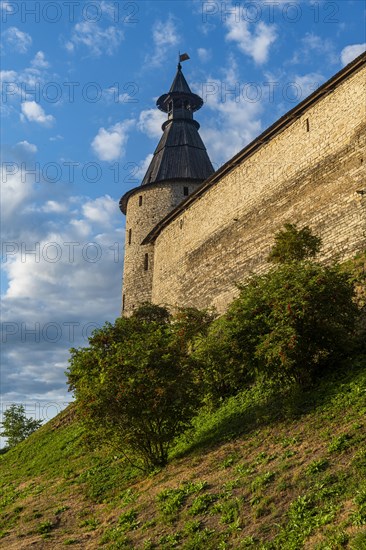 The outer walls of the kremlin of the Unesco site Pskov