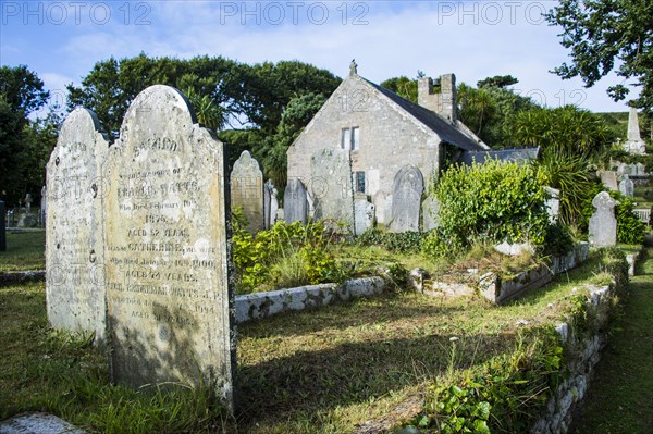 Old gravestones on a graveyard in St Mary's