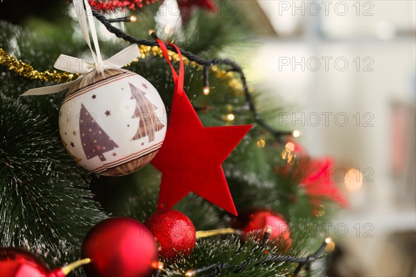 Christmas tree with christmas balls and red star