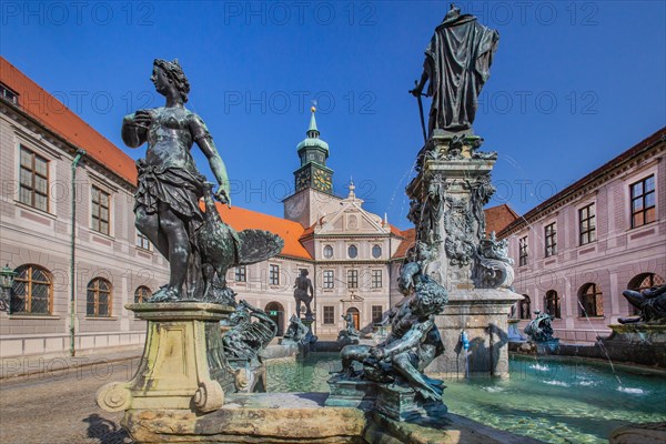 Fountain in the fountain courtyard of the Munich Residenz. Munich
